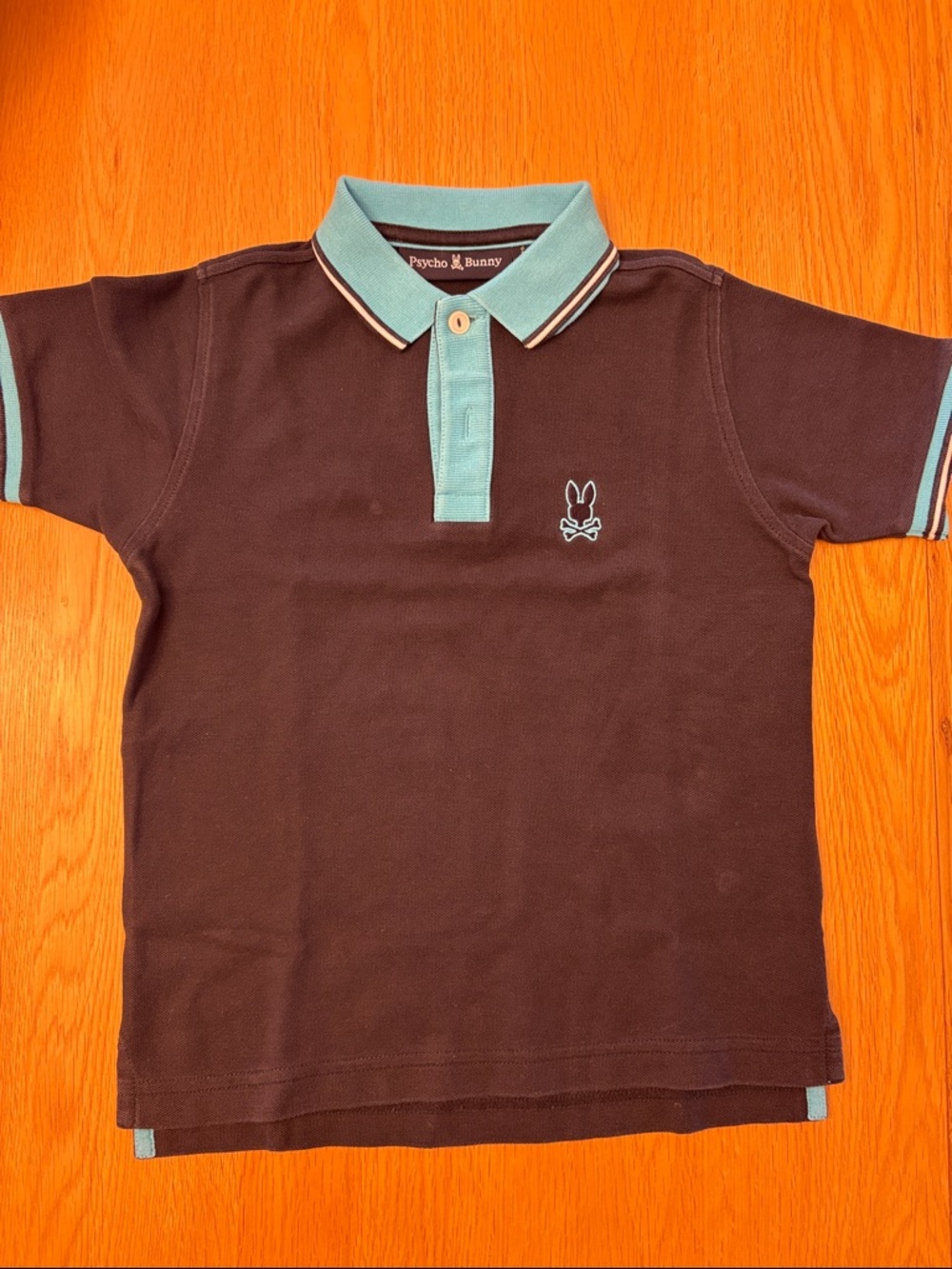 Psycho Bunny Boys' Black Short Sleeve Polo with Aqua Trim - size 5-6 years